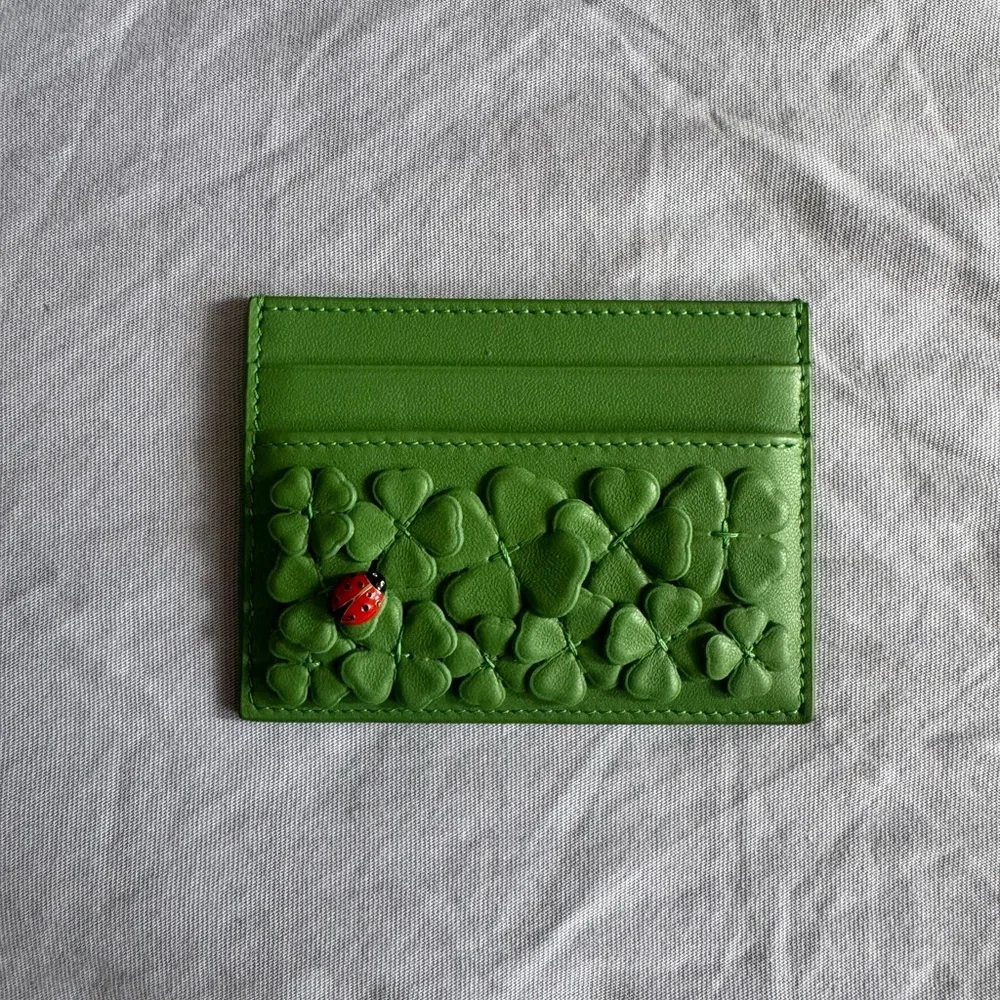 Dior Green Quilted Clover Card Holder with Ladybug Detail (Limited Edition)